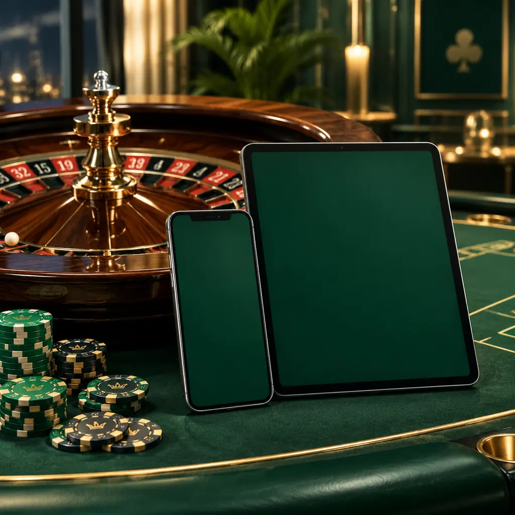 Ponsel dan tablet di dekat roda roulette